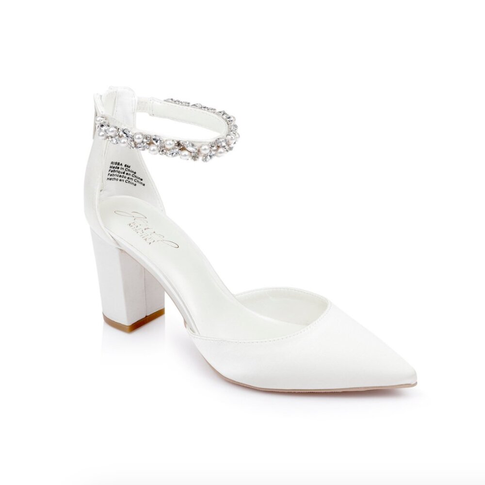Jewel Badgley Mischka Rissa Ankle Pointed Toe Pump - 7.5 IVORY